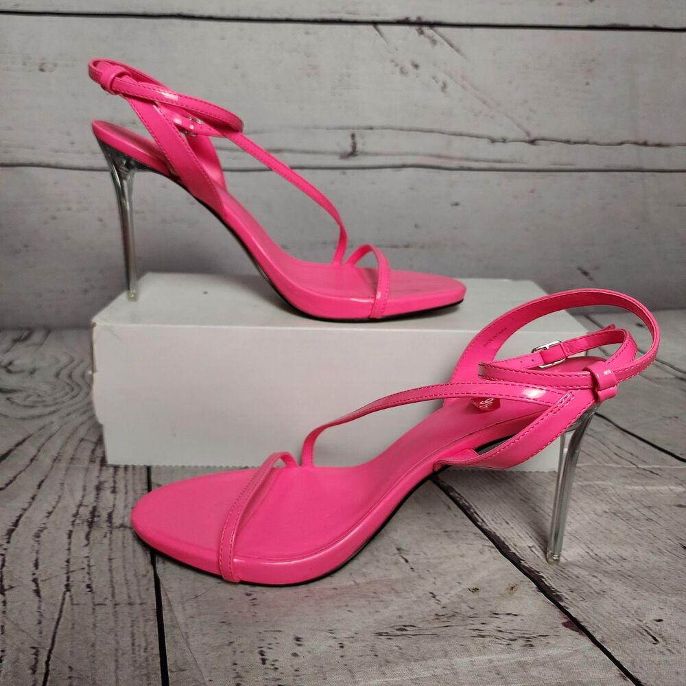 New AAJ By Aminah Zayn Pink Lucite Heel Dress Sandals 9.5 NWOB